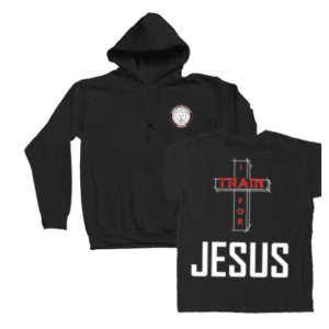 Youth hoodie with front logo and text back ("I train for Jesus")
